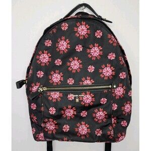 Michael Kors Kelsey Black Ultra Pink Ruby Jewel Floral Large Nylon Backpack